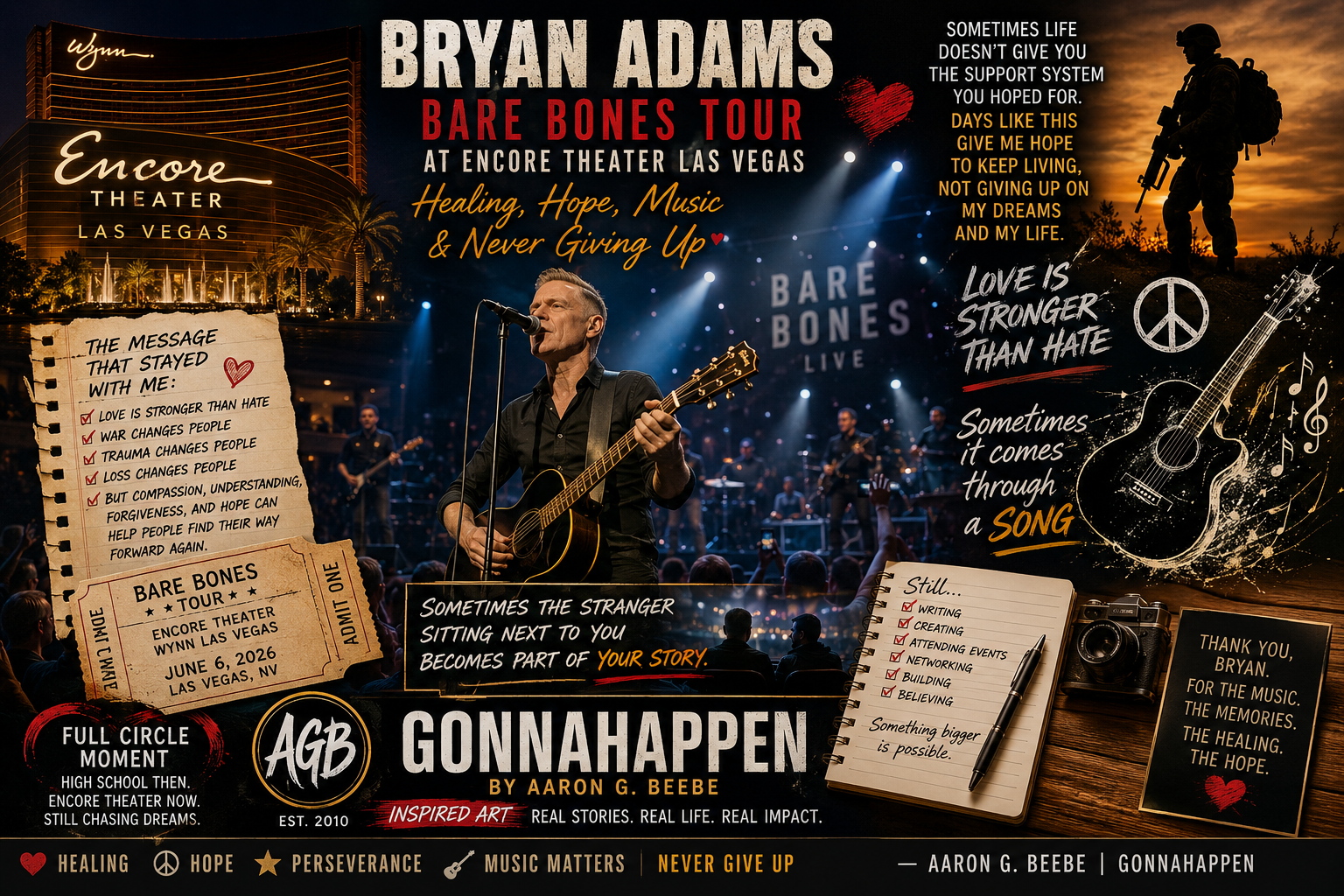  Bryan Adams Bare Bones Tour at Encore Theater Las Vegas: Healing, Hope, Music & Never Giving Up